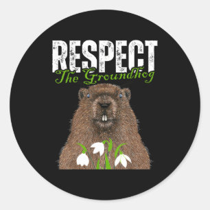 Adesivo Redondo Vintage Respeite O Groundhog Engraçado Dia do Grou
