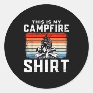 Adesivo Redondo Vintage Retro Acampamento Esta É A Minha Camisa De