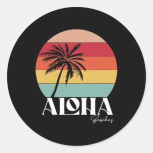 Adesivo Redondo Vintage Retro Aloha Beaches Tropical Summer Vacati