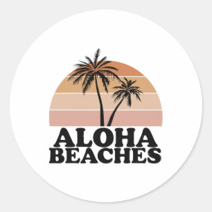Adesivo Redondo Vintage Retro Aloha Beaches Vacinação Tropical de