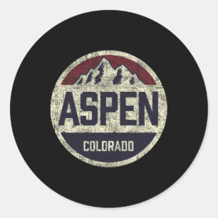 Adesivo Redondo Vintage Retro Aspen Colorado Montanha Círculo Esqu