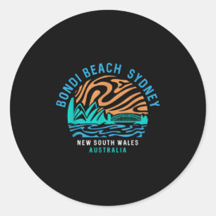 Adesivo Redondo Vintage Retro Bondi Beach Sydney Austrália Surfer