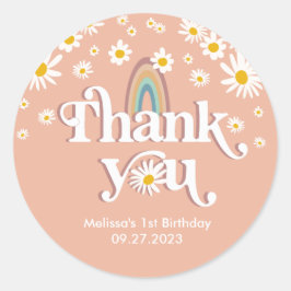 Adesivo Redondo Vintage Retro Daisy Rainbow Obrigado