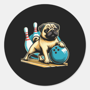 Adesivo Redondo Vintage Retro Dog Pug Playing Boliche