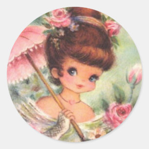 Adesivo Redondo Vintage Retro Girl Floral