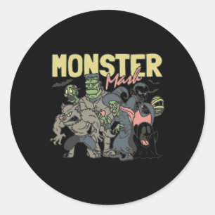 Adesivo Redondo Vintage Retro Halloween Monster Mash Boo Ghost Wit
