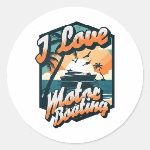 Adesivo Redondo Vintage Retro I Love Motor Barco Engraçado Boater