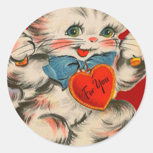 Adesivo Redondo Vintage Retro Kitten Com Placa De Namorados Cardí