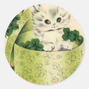 Adesivo Redondo Vintage Retro Kitten Saint Patrick