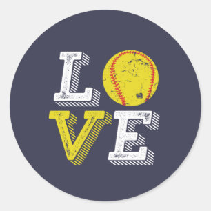 Adesivo Redondo Vintage Retro Love Softball Sports Team e treinado
