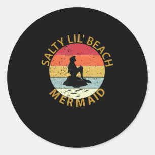 Adesivo Redondo Vintage Retro Mermaid Salty lil’ Beach 70s Merma