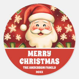 Adesivo Redondo Vintage Retro Natal Papai Noel e Arcos