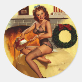Adesivo Redondo Vintage Retro Natal Pin UP Girl