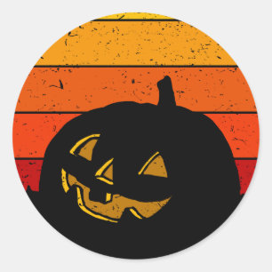 Adesivo Redondo Vintage Retro Pôr-do-Sol Abóbora de Halloween I
