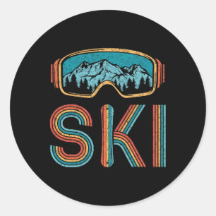 Adesivo Redondo Vintage Retro Skiing 80s 90s esquiadores de neve M
