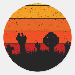 Adesivo Redondo Vintage Retro Sunset Halloween Cemitério I