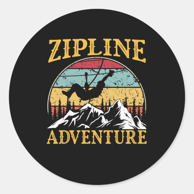 Adesivo Redondo Vintage Retro Zipline Adventure Matching Zipline (Frente)