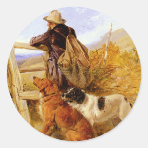 Adesivo Redondo Vintage Richard Ansdell The Gamekeeper Dogs Ouro