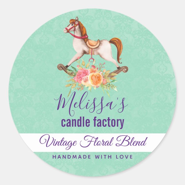 Adesivo Redondo Vintage Rocking Horse Candle Soap (Frente)