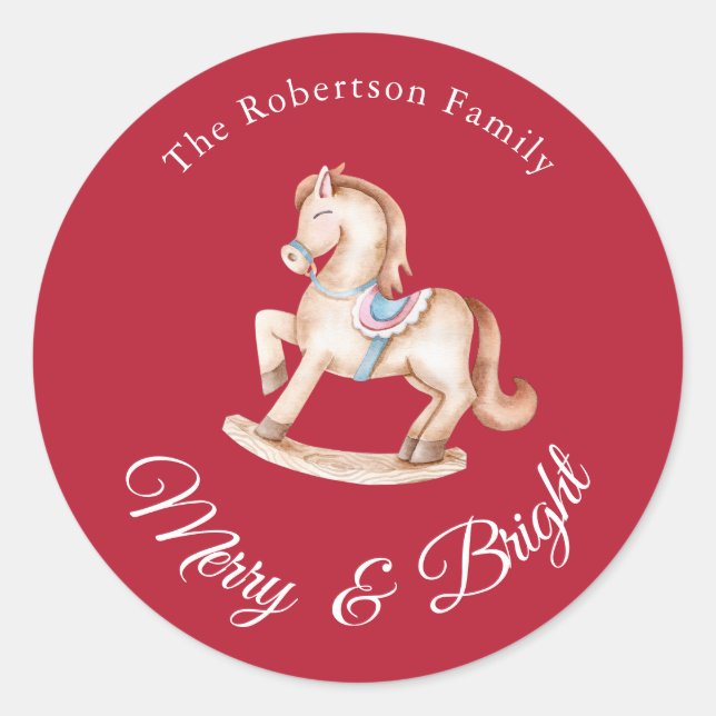 Adesivo Redondo Vintage Rocking Horse Christmas Sticker (Frente)