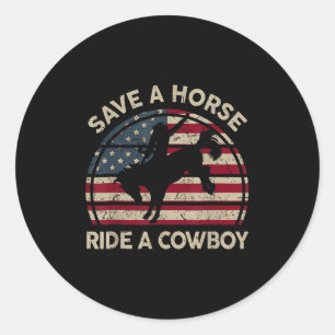 Adesivo Redondo Vintage Rodeo Cowboy País Ocidental Cavalo Usa Pat
