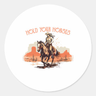 Adesivo Redondo Vintage Rodeo Cowboy Segura Seus Cavalos Horseback