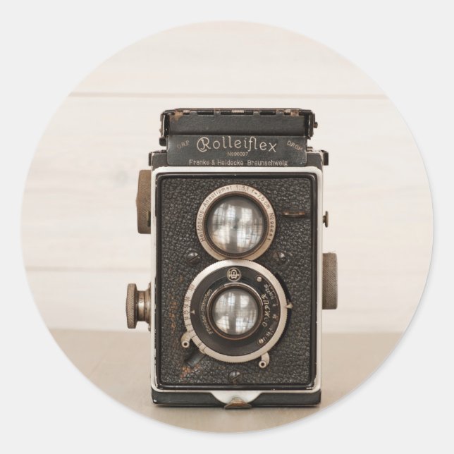 Adesivo Redondo Vintage Rolleiflex Twin Câmera (Frente)