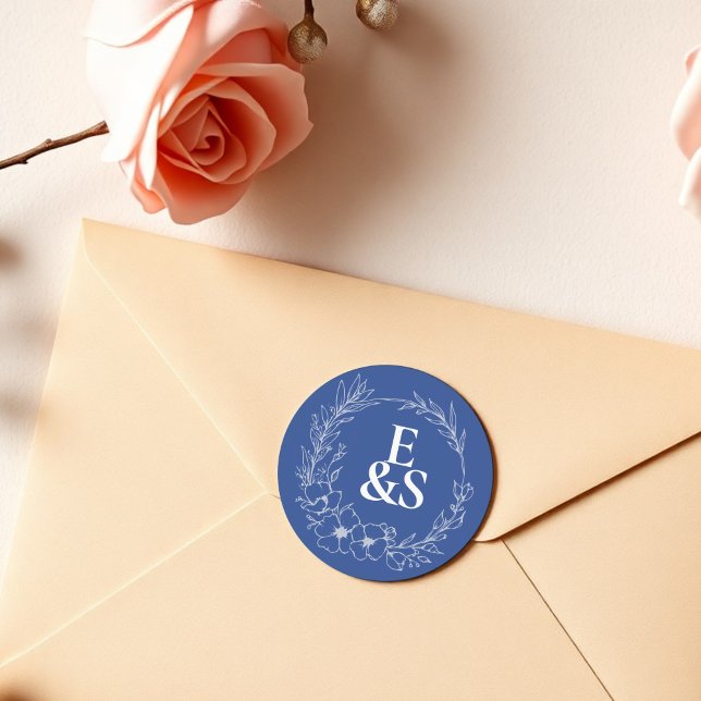 Adesivo Redondo Vintage Romance Blue Monograma Casado (Criador carregado)