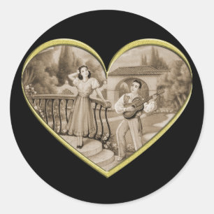 Adesivo Redondo Vintage Romance casal, amor de homem e mulher