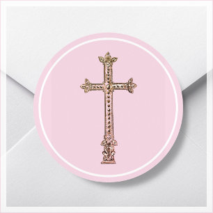 Adesivo Redondo Vintage Rosa Dourado Cross