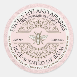 Adesivo Redondo Vintage Rosa francês perfumado Lip Balm Heraldic B