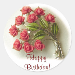 Adesivo Redondo Vintage Rosas Birthday Sticker