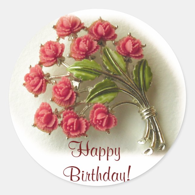 Adesivo Redondo Vintage Rosas Birthday Sticker (Frente)