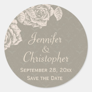 Adesivo Redondo Vintage Rosas Cream na Cinza empoeirada Guarde a D
