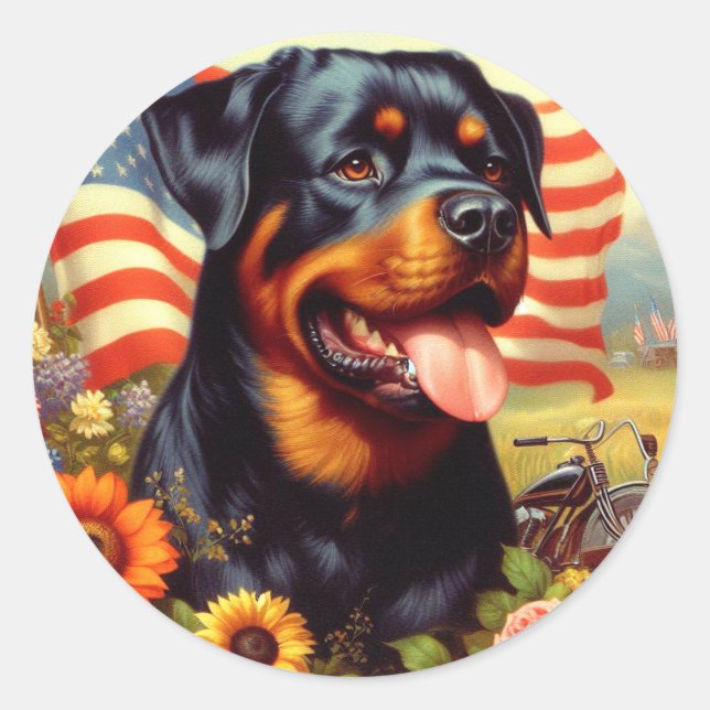 Adesivo Redondo Vintage Rottweiler (Frente)