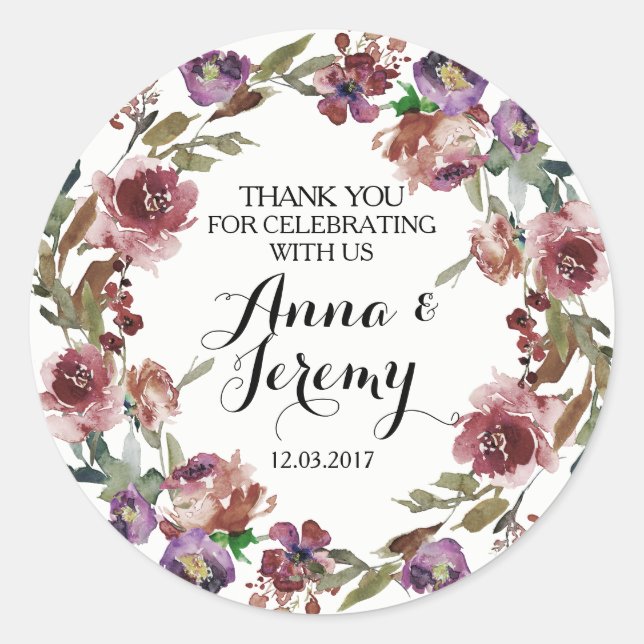 Adesivo Redondo Vintage Roxo Floral Wreath Wreath Sticker (Frente)