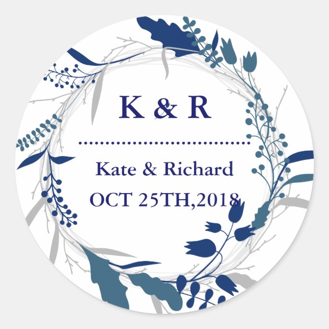 Adesivo Redondo Vintage Rustic Floral Wreath Wedding (Frente)