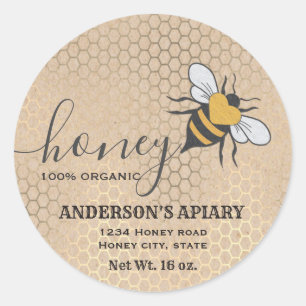 Adesivo Redondo Vintage rústica Kraft logótipo da abelha mel