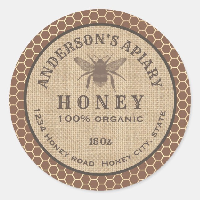 Adesivo Redondo Vintage rústica linhagem mel favos (Frente)