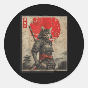 Adesivo Redondo Vintage Samurai Cat Camisetas Gráficas Japonesas M