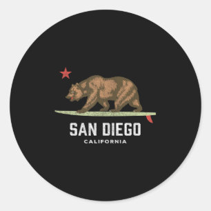Adesivo Redondo Vintage San Diego California Bear Surfing Boys Gir
