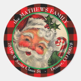 Adesivo Redondo Vintage Santa Claus Endereço de Natal