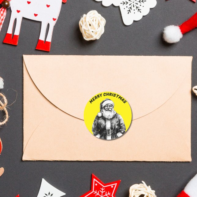 Adesivo Redondo Vintage Santa Claus Neon Yellow (Criador carregado)