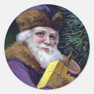 Adesivo Redondo Vintage Santa Claus Vinheiros de Natal - Roxo