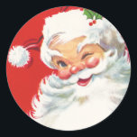 Adesivo Redondo Vintage Santa Claus, vinheta de Natal<br><div class="desc">Vintage autocolante perfeito para os cartões de Natal. Coloque seus envelopes com um pouco de "Holiday Cheer" com esses deliciosos selos antigos de Natal.</div>