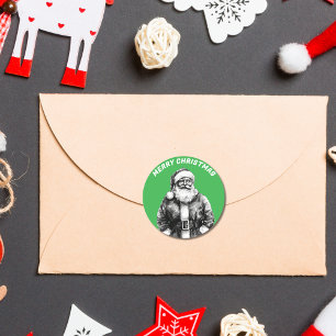 Adesivo Redondo Vintage Santa Claus, Vintage Claus Green Round Sti