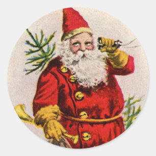 Adesivo Redondo VINTAGE SANTA COM CORNETA E ÁRVORE