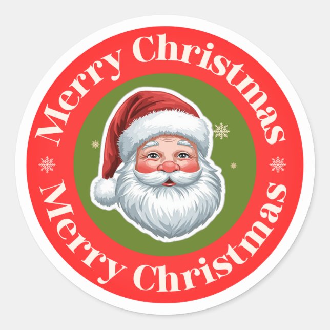 Adesivo Redondo Vintage Santa Merry Christmas Sticker (Frente)