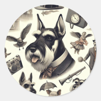 Adesivo Redondo Vintage Schnauzer Seamless