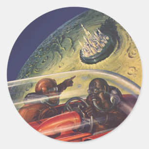 Adesivo Redondo Vintage Science Fiction, Futurística City on Moon